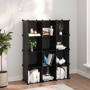 Versatile Storage Cube Organiser with 12 Cubes - Black PP