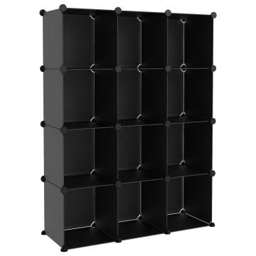 Versatile Storage Cube Organiser with 12 Cubes - Black PP