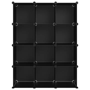 Versatile Storage Cube Organiser with 12 Cubes - Black PP