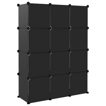 Versatile Storage Cube Organiser with 12 Cubes - Black PP