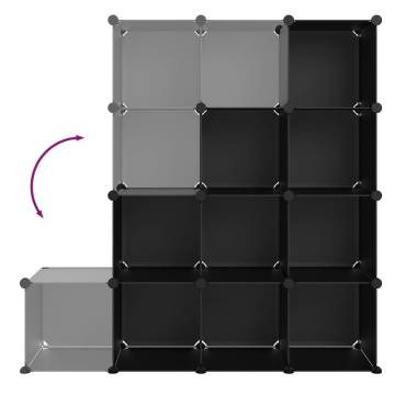 Versatile Storage Cube Organiser with 12 Cubes - Black PP