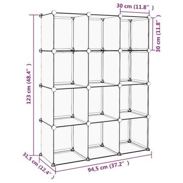 Versatile Storage Cube Organiser with 12 Cubes - Black PP