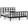 Stylish Black Bed Frame with Headboard - 160x200 cm Solid Wood