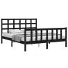 Stylish Black Bed Frame with Headboard - 160x200 cm Solid Wood