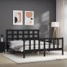 Stylish Black Bed Frame with Headboard - 160x200 cm Solid Wood