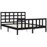 Stylish Black Bed Frame with Headboard - 160x200 cm Solid Wood