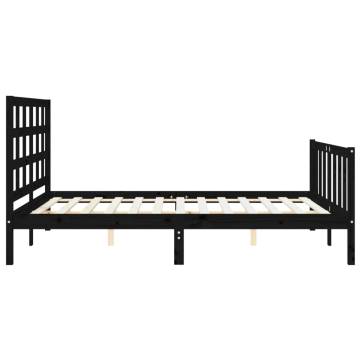 Stylish Black Bed Frame with Headboard - 160x200 cm Solid Wood