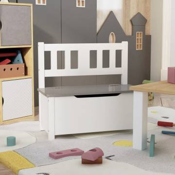 Children's Storage Bench White & Grey - 60x30x55 cm MDF