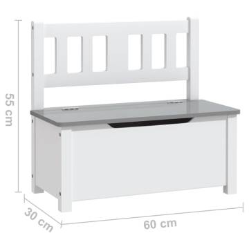 Children's Storage Bench White & Grey - 60x30x55 cm MDF