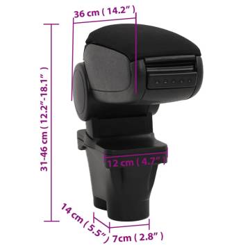 Car Armrest Black - Adjustable Storage for PEUGEOT 208