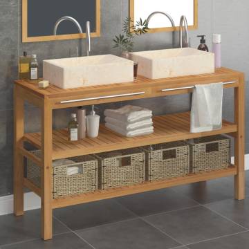 Stylish Bathroom Vanity Cabinet with Marble Sinks - Teak