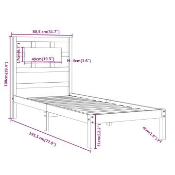 Black Solid Wood Bed Frame 75x190 cm - Small Single