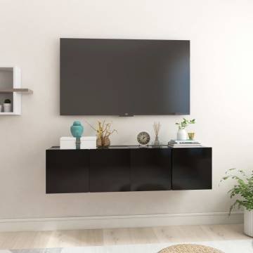 Hanging TV Cabinets 2 pcs Black - Modern Wall Unit