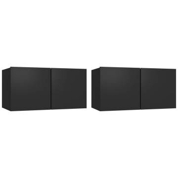 Hanging TV Cabinets 2 pcs Black - Modern Wall Unit