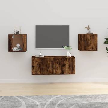 Wall Mounted TV Cabinets - Smoked Oak 2 pcs | HipoMarket UK