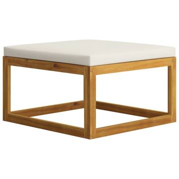 Stylish Footrest with Cream White Cushion - Solid Acacia Wood