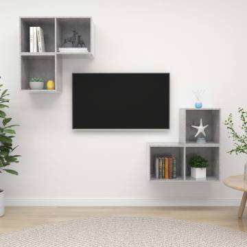 4 Piece Concrete Grey TV Cabinet Set - Stylish Storage Solution