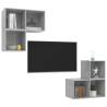 4 Piece Concrete Grey TV Cabinet Set - Stylish Storage Solution