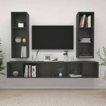 Stylish Wall-Mounted TV Cabinets - 4 Pcs Grey Engineered Wood