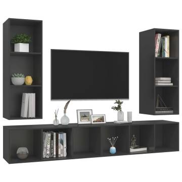 Stylish Wall-Mounted TV Cabinets - 4 Pcs Grey Engineered Wood