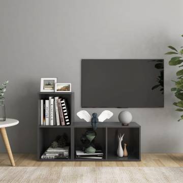 Stylish Grey TV Cabinets | 2 pcs Engineered Wood | Hipo Market