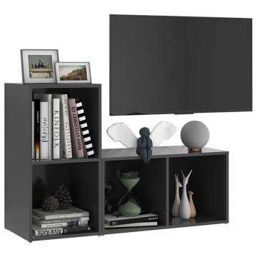 Stylish Grey TV Cabinets | 2 pcs Engineered Wood | Hipo Market