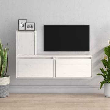 Stylish White TV Cabinets - 3 Piece Solid Pine Set