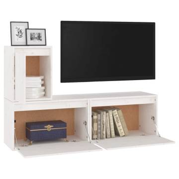 Stylish White TV Cabinets - 3 Piece Solid Pine Set