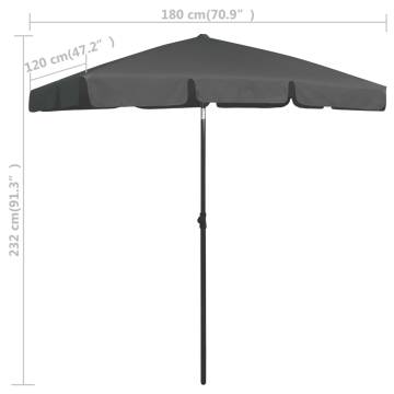 Beach Umbrella Anthracite 180x120 cm - UV Protection & Durable