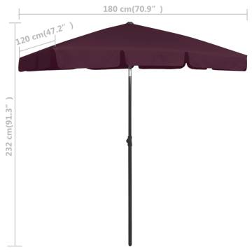 Beach Umbrella Bordeaux Red - UV Protection & Tilt Function