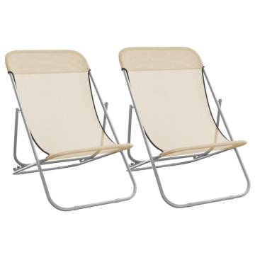 Folding Beach Chairs - 2 pcs Cream Textilene & Steel