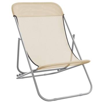 Folding Beach Chairs - 2 pcs Cream Textilene & Steel