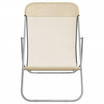 Folding Beach Chairs - 2 pcs Cream Textilene & Steel