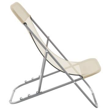 Folding Beach Chairs - 2 pcs Cream Textilene & Steel