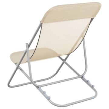 Folding Beach Chairs - 2 pcs Cream Textilene & Steel