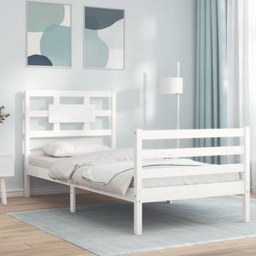 White Bed Frame with Headboard 90x200 cm - Solid Wood