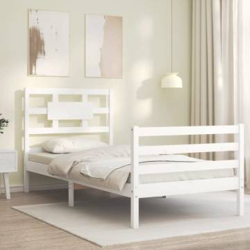 White Bed Frame with Headboard 90x200 cm - Solid Wood