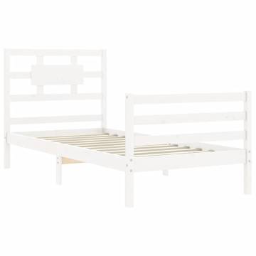 White Bed Frame with Headboard 90x200 cm - Solid Wood