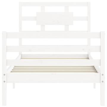 White Bed Frame with Headboard 90x200 cm - Solid Wood