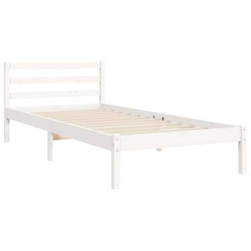 White Bed Frame with Headboard 90x200 cm - Solid Wood