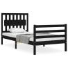 Black Bed Frame with Headboard - 90x200 cm Solid Wood