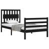 Black Bed Frame with Headboard - 90x200 cm Solid Wood