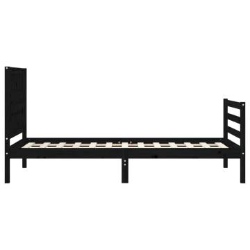 Black Bed Frame with Headboard - 90x200 cm Solid Wood