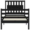 Black Bed Frame with Headboard - 90x200 cm Solid Wood