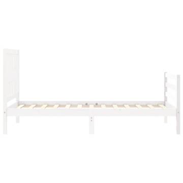 White Bed Frame with Headboard 90x200 cm - Solid Wood