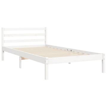 White Bed Frame with Headboard 90x200 cm - Solid Wood