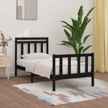 Black Solid Wood Pine Bed Frame 90x200 cm - Classic Design