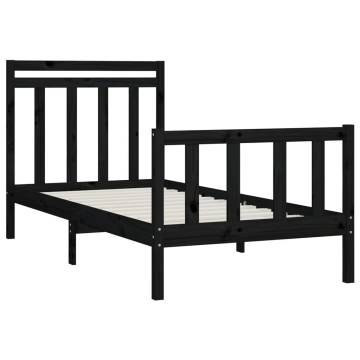 Black Solid Wood Pine Bed Frame 90x200 cm - Classic Design