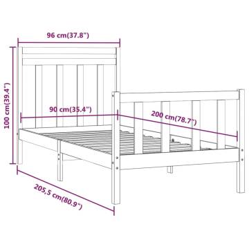 Black Solid Wood Pine Bed Frame 90x200 cm - Classic Design