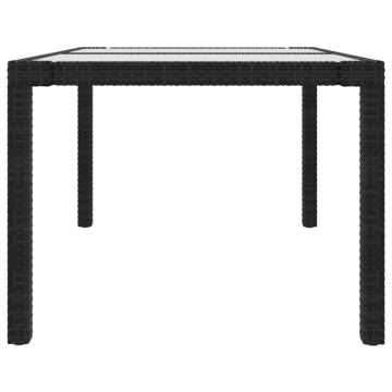 Stylish Black Garden Table | 150x90 cm Tempered Glass & Rattan